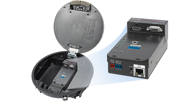 Новые передатчики Extron DTP с двумя входами для напольных лючков