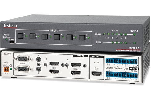 Презентационный коммутатор Extron MPS 601- компактный презентационный коммутатор с шестью входами и одним выходом для распределения сигналов